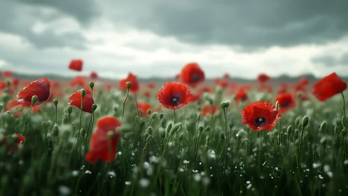 Red Poppies in Bloom: Dynamic Floral Composition with Selective Focus.