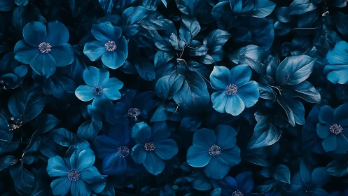 Blue flower composition with focal depth variation.