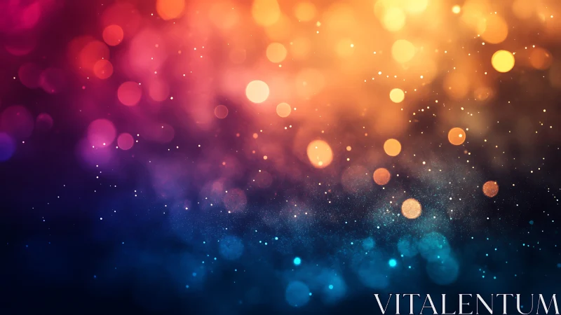 Soft glowing bokeh lights in a dreamy rainbow night sky.