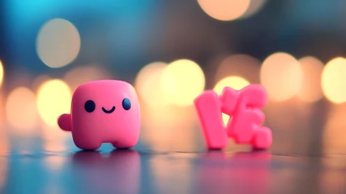 Pink 3D Characters With Bokeh Lights Background.