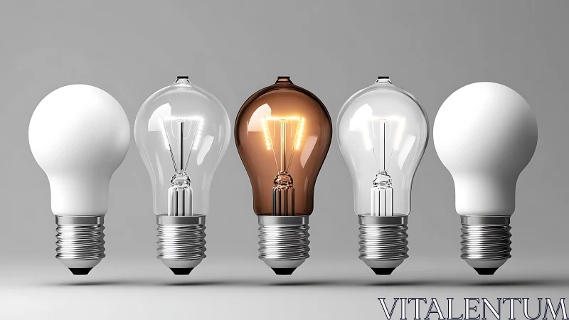 Row of mixed light bulbs with single illuminated amber unit.