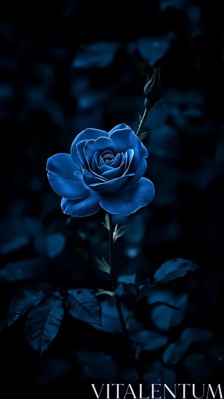 Cobalt Rose Bloom Under Nocturnal Illumination with Deep Depth of Field