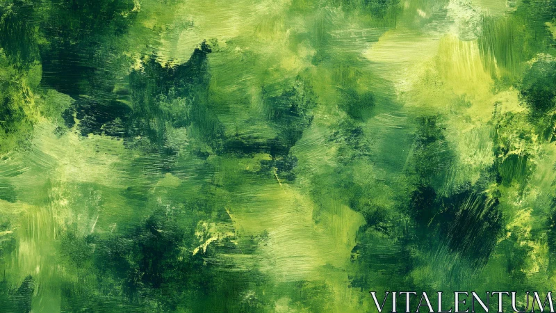 Lush Green Abstract Painting with Brush Stroke Texture.