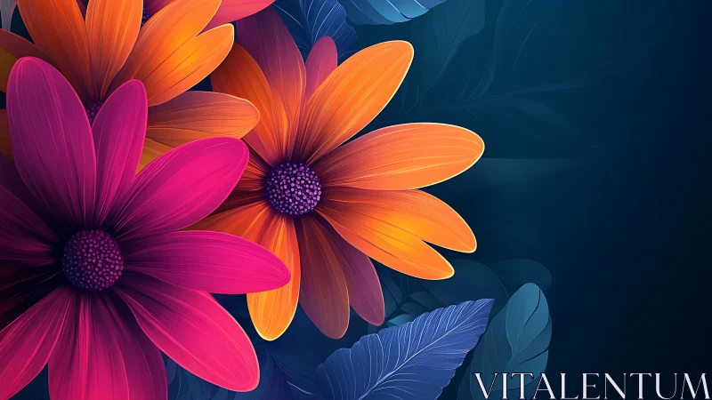 Vibrant Digital Daisies with Contrast Color Petals.