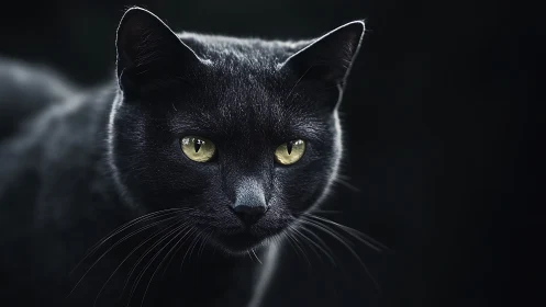 Piercing Gaze: Black Cat with Luminous Eyes