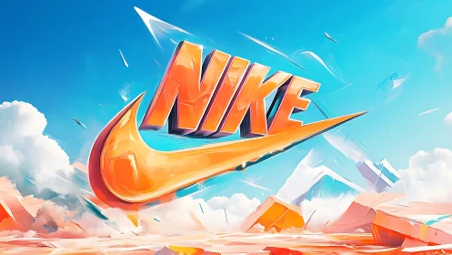 Dynamic orange swoosh logo in stylized sky environment