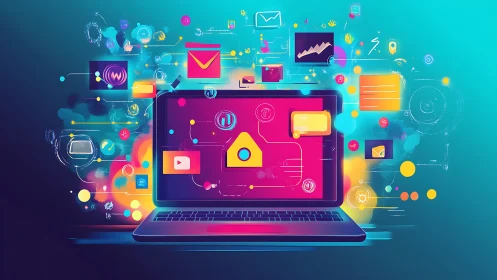 Neon interface laptop with multi-channel digital data streams.