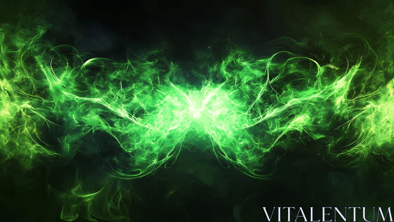 Vivid Green Energy Swirl in Abstract Digital Art Style.