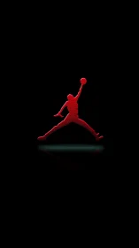 Silhouette of red leaping figure is centered on black field