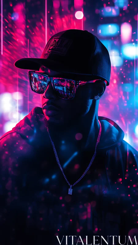 Neon-lit urban portrait glows with cyber vibe and energy.