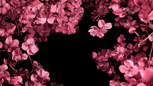Pink Cherry Blossoms Arranged Circularly on Black Background