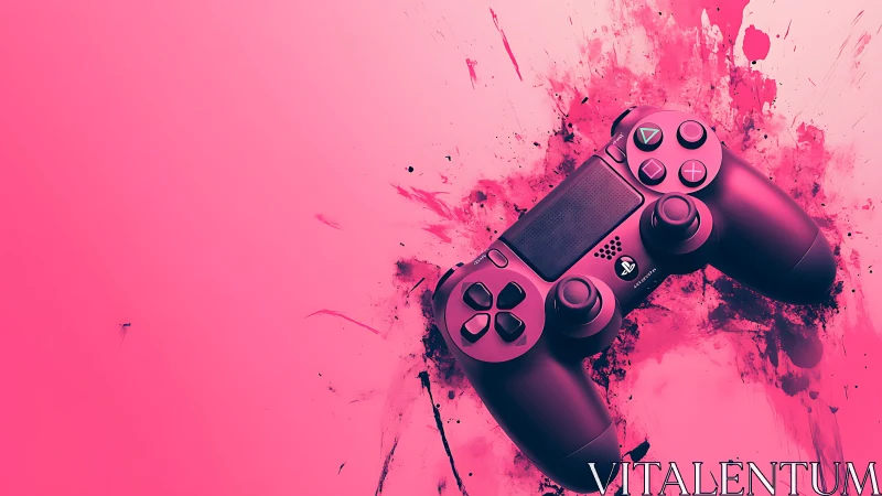 Vibrant game controller splashed across neon pink space.