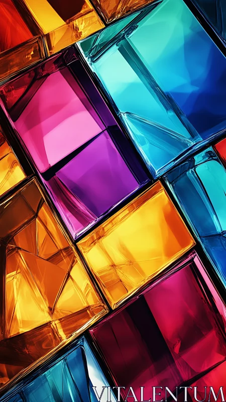 Colorful glass-like rectangular blocks overlap in tight grid