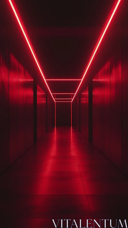 Neon red hallway glowing like a futuristic city heartbeat.