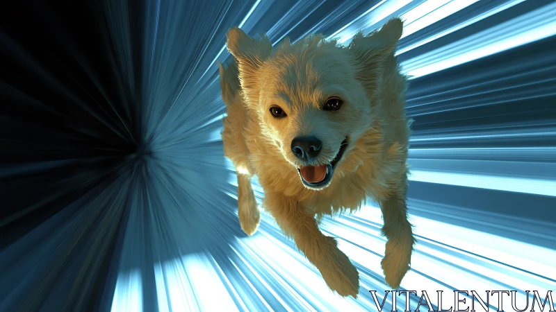 Canine figure in radial blue motion field, frontal view.