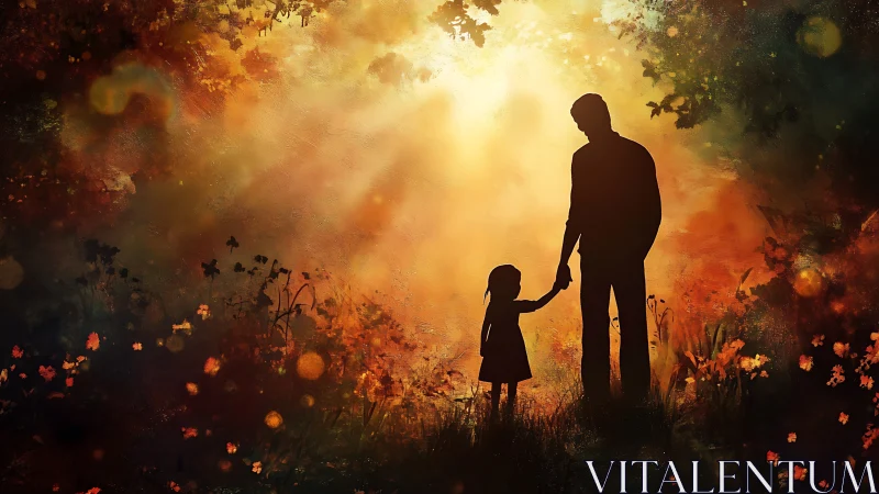 Love's Golden Moment: A Father and Child in Autumn Wonder.