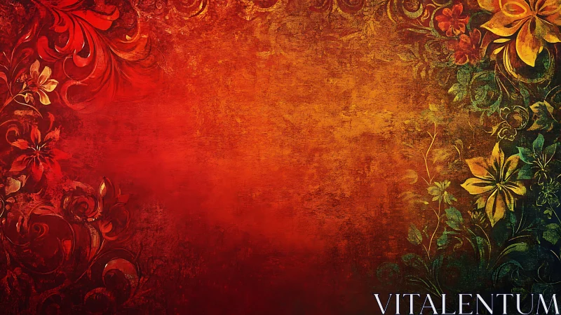 Warm floral flourish on glowing textured canvas background.