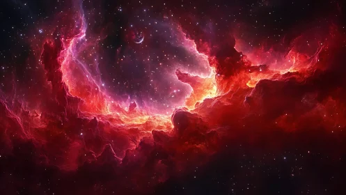 Stellar nebula ring with crescent moon and ionized gas plumes