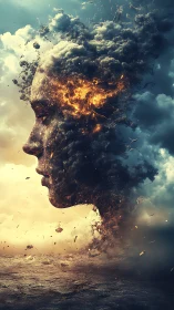 Volumetric cloud portrait disintegrates in molten inner light