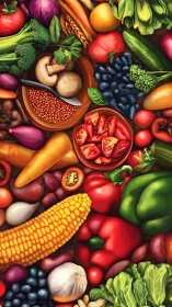 Vibrant harvest of fruits and vegetables fills the frame.