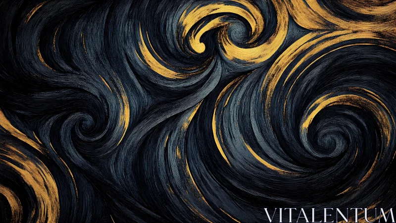 Golden storm spirals dancing through midnight brushwork.
