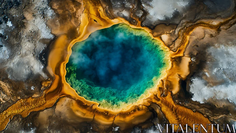 Color-swirled geothermal pool cradled in rugged earth.