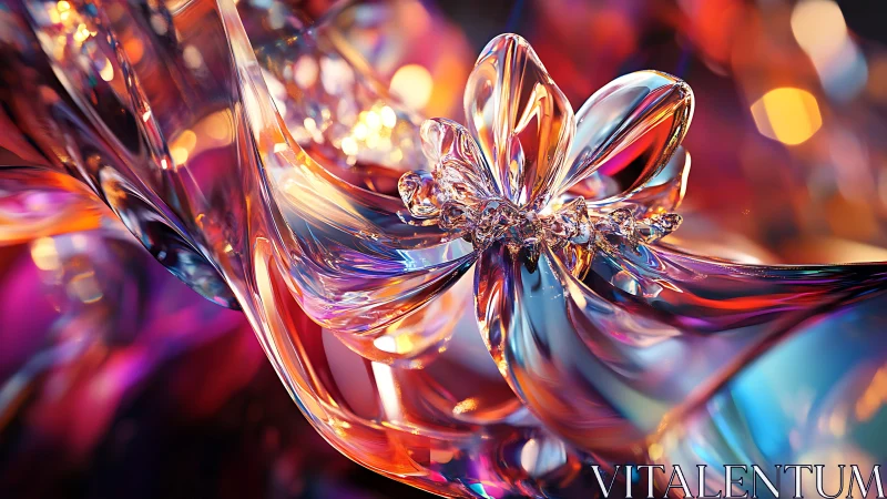 Abstract glass-like flower form in multicolor light field.