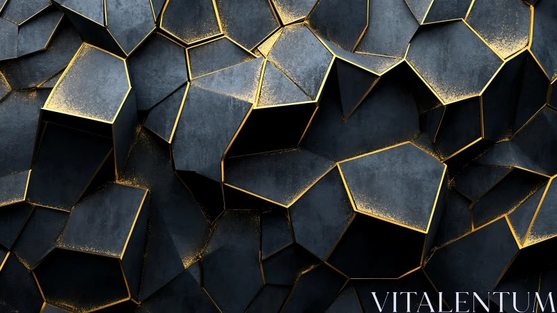 Geometric black cubes with luminous molten gold seams.