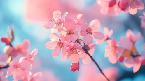 Pink Cherry Blossoms Glowing Against a Soft Blue Sky