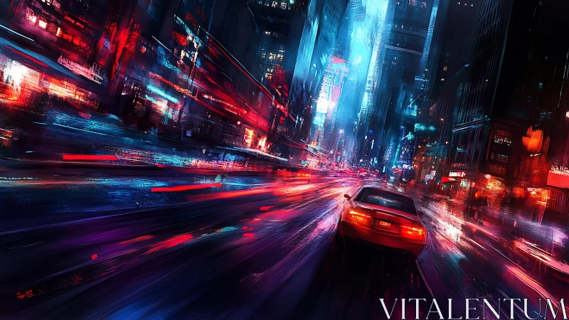 Neon-soaked city freeway with cinematic motion trails at night.