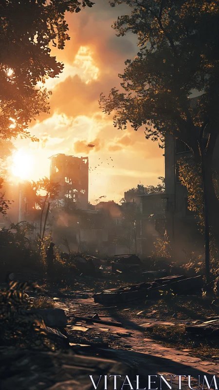 Sunset quietly rebuilds hope above a ruined city street