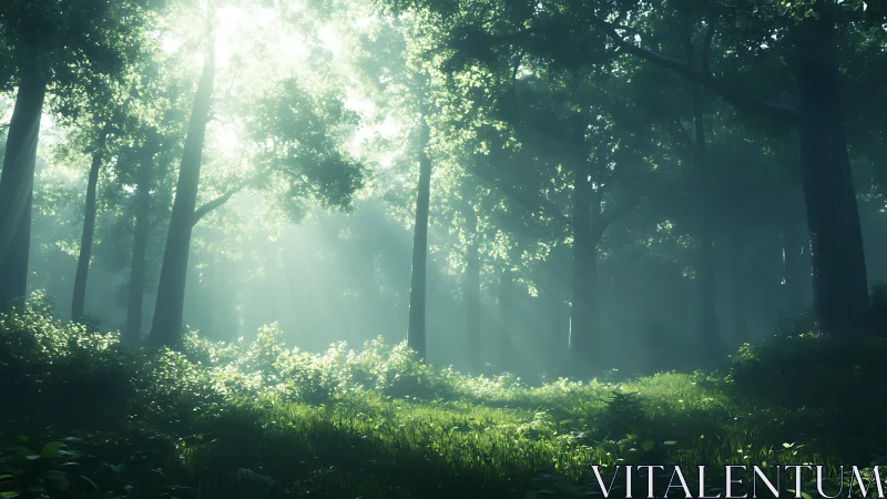 Sunlit Forest Sanctuary: Nature's Glowing Haven.