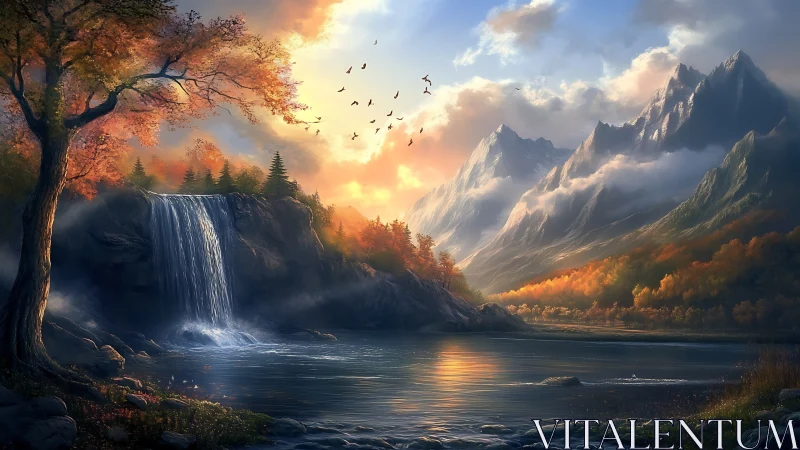 Sunlit waterfalls trade secrets with misty mountain giants