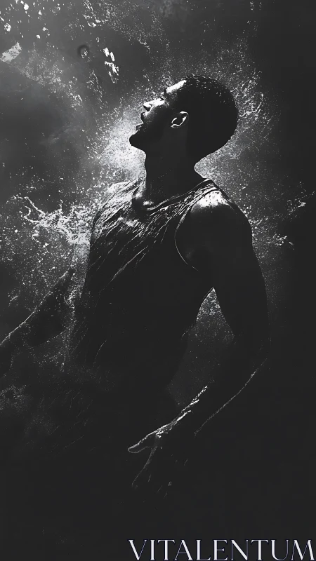 High contrast backlit athlete with dynamic splash and motion blur