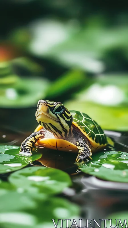 Photorealistic pond turtle study with shallow depth of field.