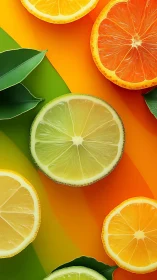 Citrus slices glow against smooth rainbow gradients of color.