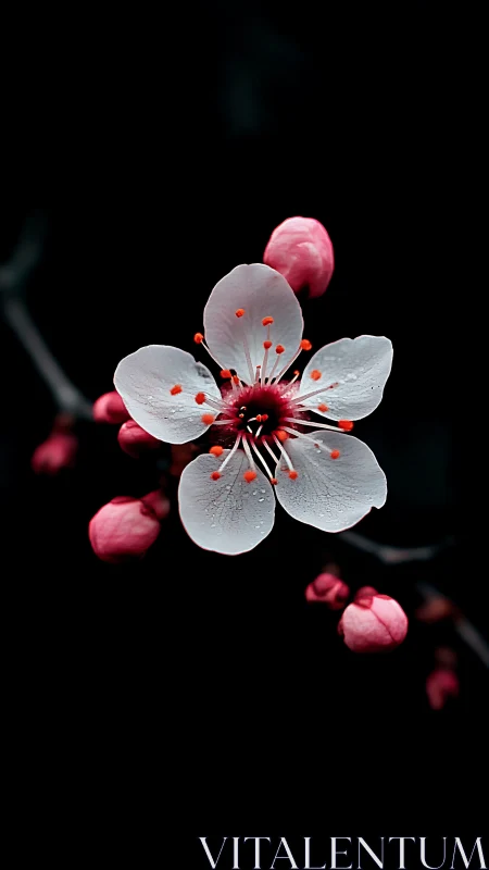 Cherry Blossom Bloom: Morphological Study of Prunus Petals Against Darkness.