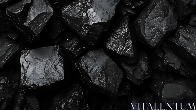 Angular anthracite coal fragments with specular reflections.