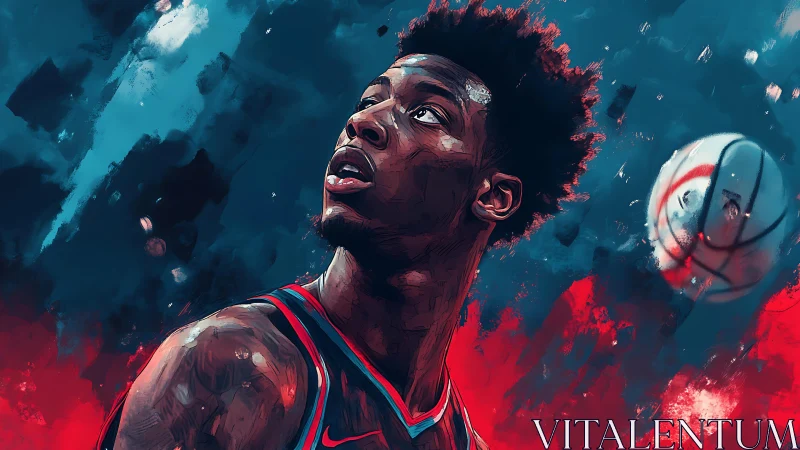 Digital portrait of basketball player in bold dynamic colors.