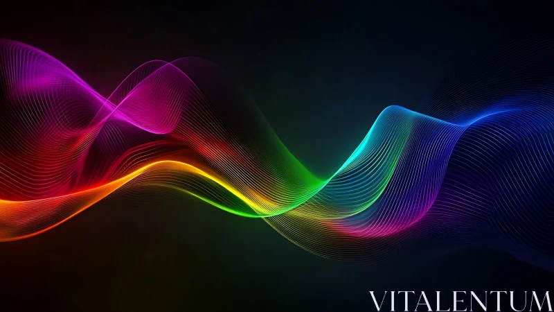 Vibrant neon light waves flow across a deep digital void