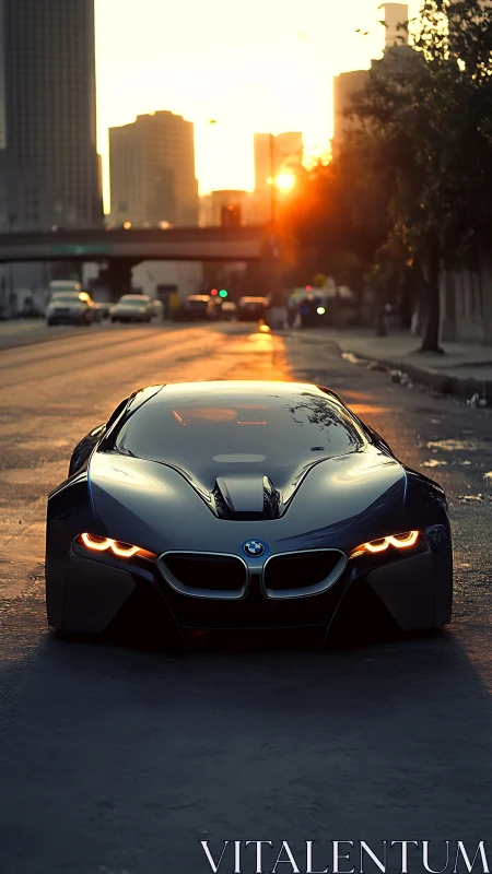 Midnight-blue street predator drinks the last city sunlight