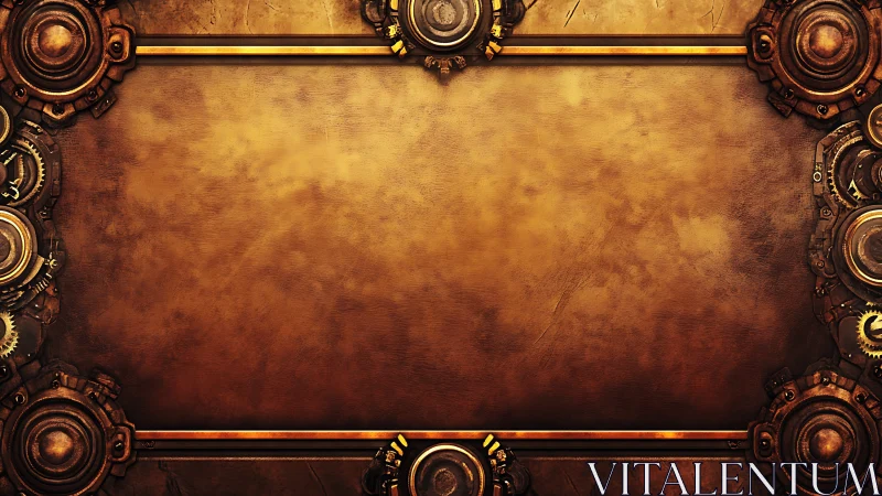 Steampunk brass panel with mechanical gearwork frame design.