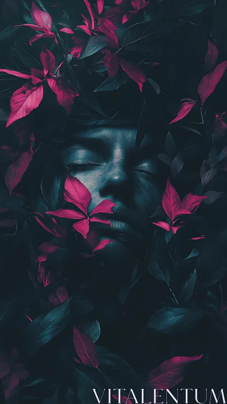 Moonlit dreamer cradled in neon petals and midnight leaves.