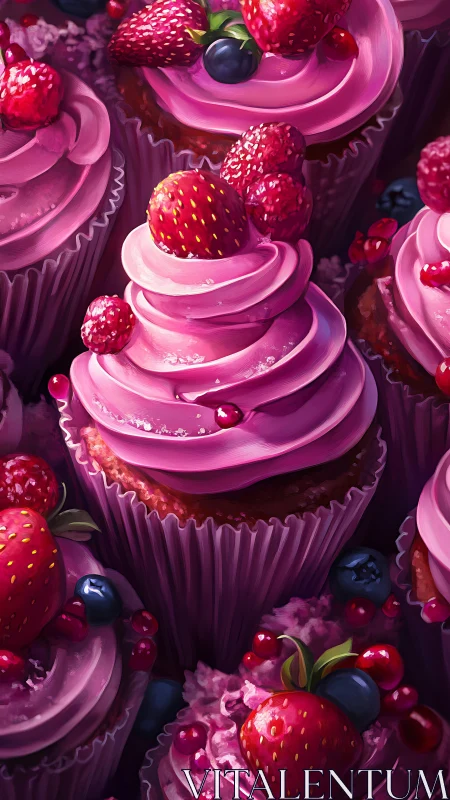 Vibrant Berry Cupcakes in Magenta Swirls and Fresh Fruit