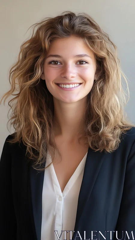 Bright smile and tousled curls in an easygoing portrait.