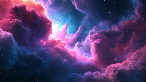 Nebula cloudscape in saturated cyan magenta glow.
