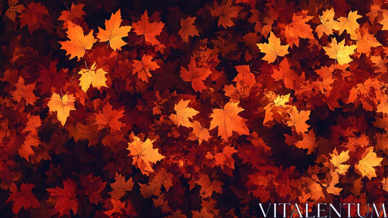 Autumn maple leaf carpet with rich orange glow pattern.