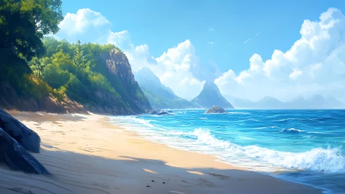 Tropical Beach Cove with Dramatic Peaks and Turquoise Waters.