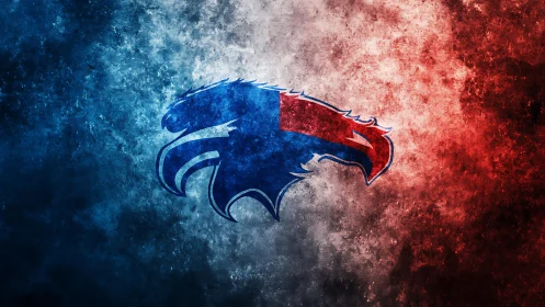 Patriotic raptor silhouette slices through tricolor storm light