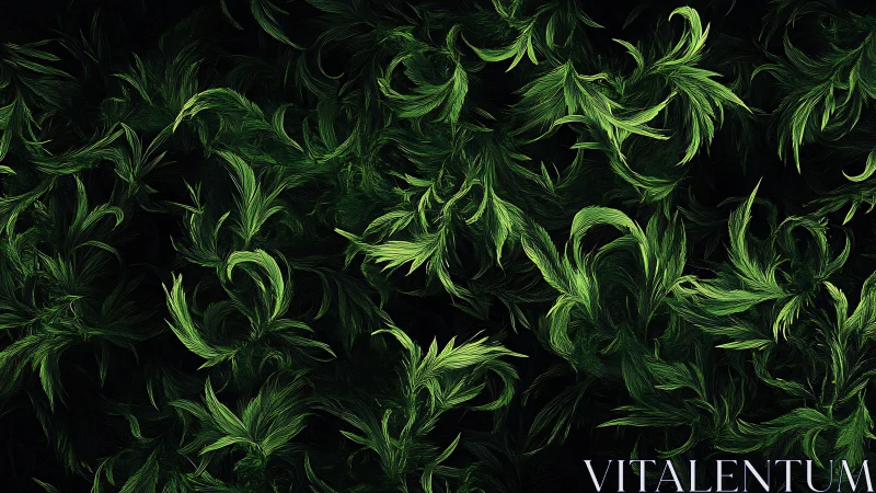 Emerald fractal leaves swirl in layered digital motion.